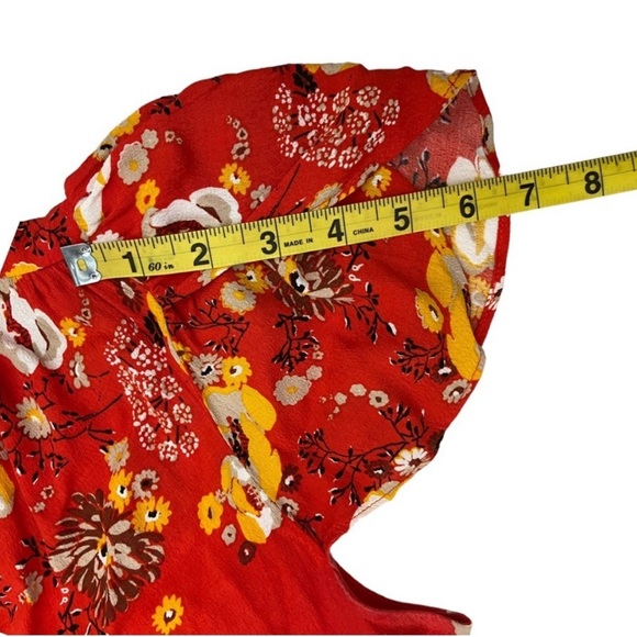 Free People Jess Floral Wrap Maxi Dress Flower Size M Boho Flowy Frill Red - Picture 8 of 11